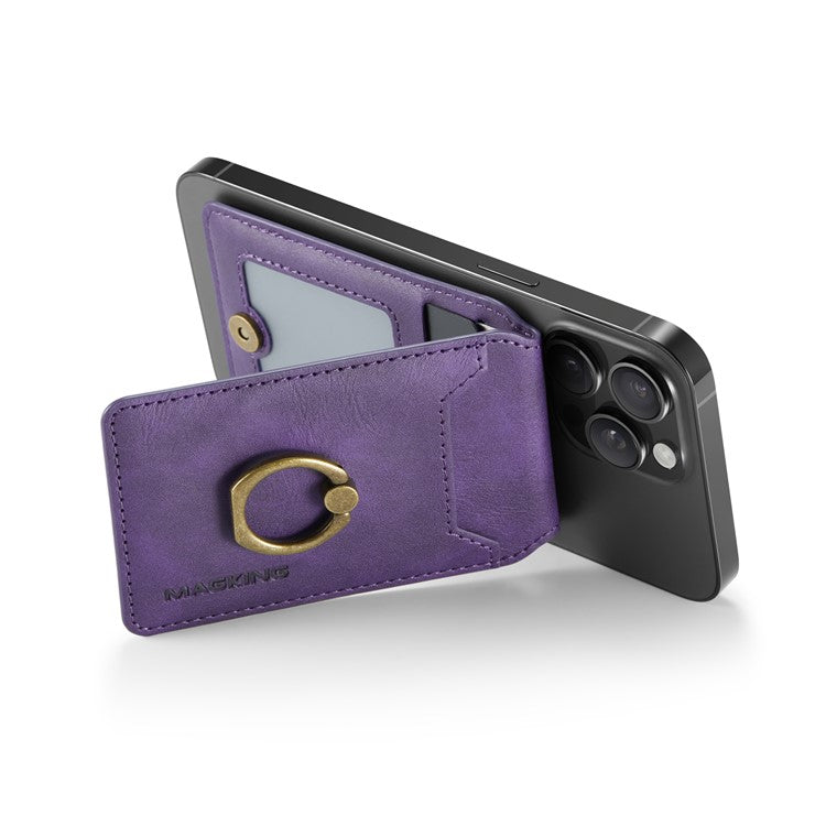 MAGKING K1 Kickstand Magnetic Card Holder Compatible with MagSafe RFID Blocking Cell Phone Wallet Built-In Ring - Purple