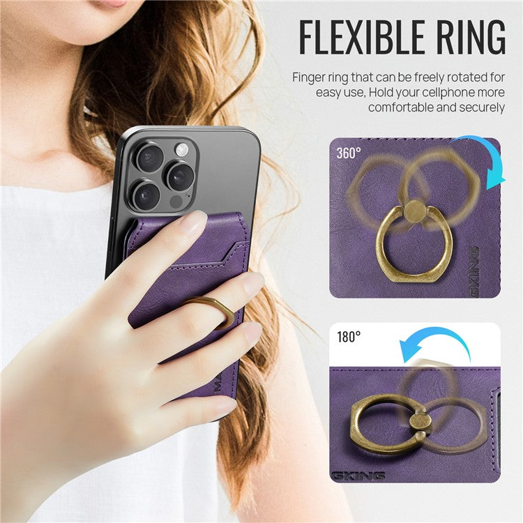 MAGKING K1 Kickstand Magnetic Card Holder Compatible with MagSafe RFID Blocking Cell Phone Wallet Built-In Ring - Purple