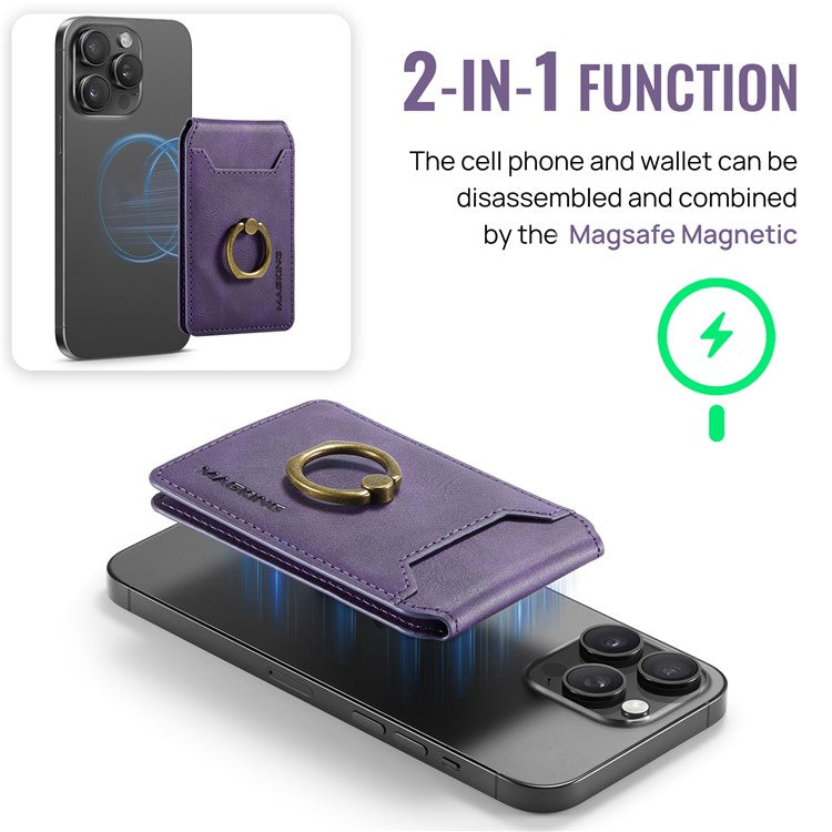 MAGKING K1 Kickstand Magnetic Card Holder Compatible with MagSafe RFID Blocking Cell Phone Wallet Built-In Ring - Purple