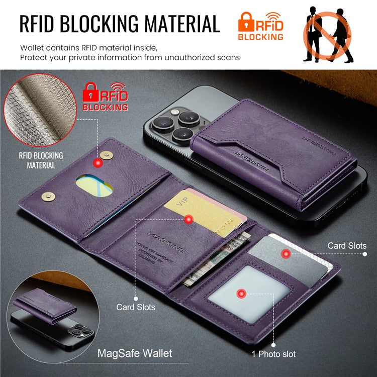 MAGKING K2 Kickstand Magnetic Card Holder Compatible with MagSafe RFID Blocking Cell Phone Wallet - Purple