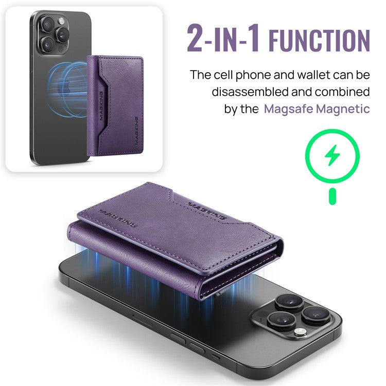 MAGKING K2 Kickstand Magnetic Card Holder Compatible with MagSafe RFID Blocking Cell Phone Wallet - Purple