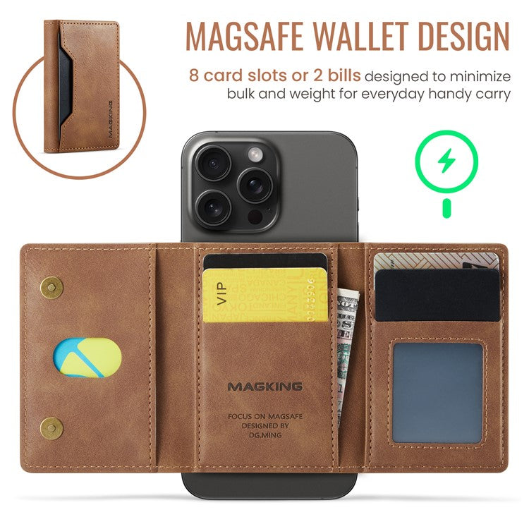 MAGKING K2 Kickstand Magnetic Card Holder Compatible with MagSafe RFID Blocking Cell Phone Wallet - Brown