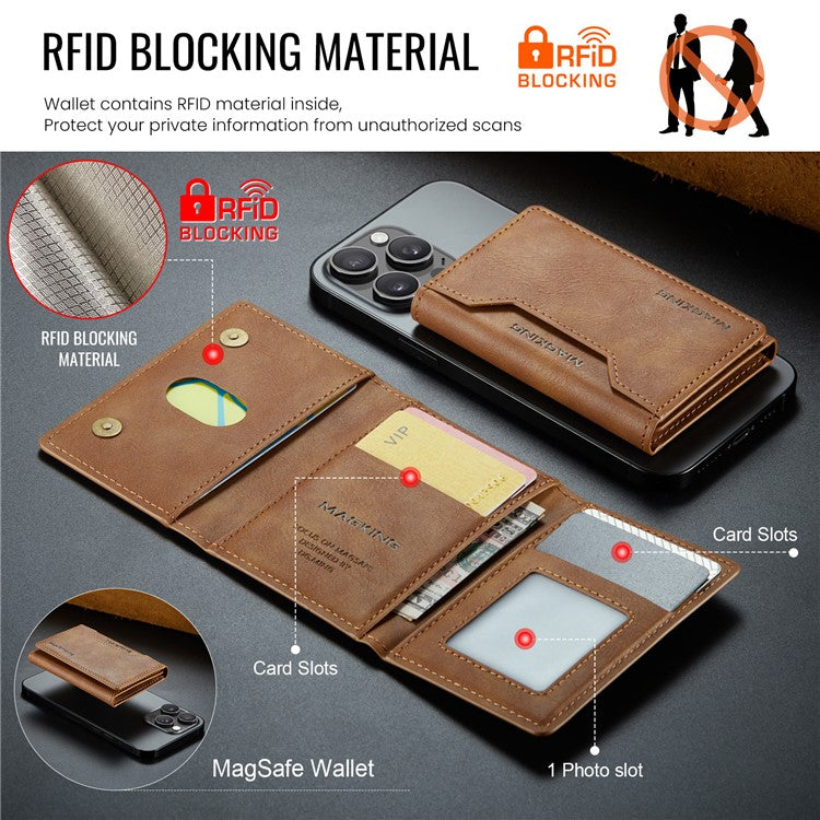 MAGKING K2 Kickstand Magnetic Card Holder Compatible with MagSafe RFID Blocking Cell Phone Wallet - Brown