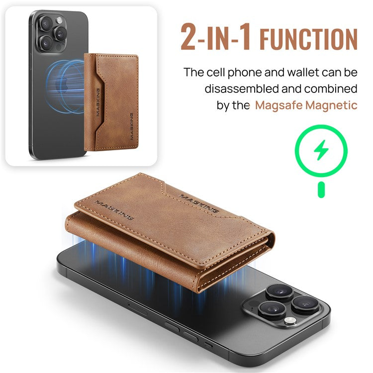 MAGKING K2 Kickstand Magnetic Card Holder Compatible with MagSafe RFID Blocking Cell Phone Wallet - Brown