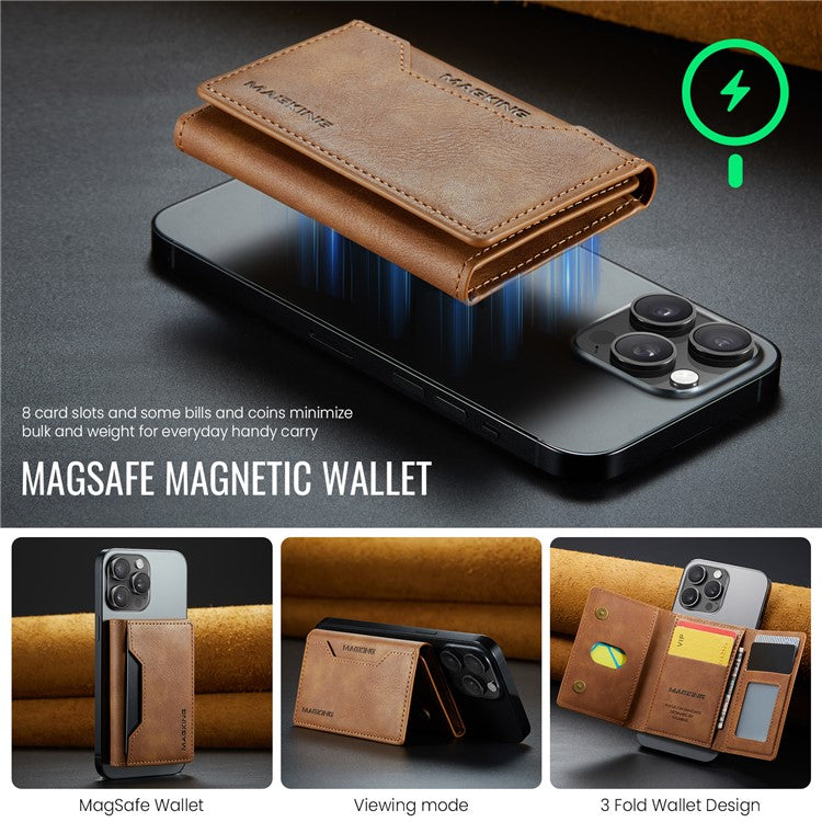 MAGKING K2 Kickstand Magnetic Card Holder Compatible with MagSafe RFID Blocking Cell Phone Wallet - Brown