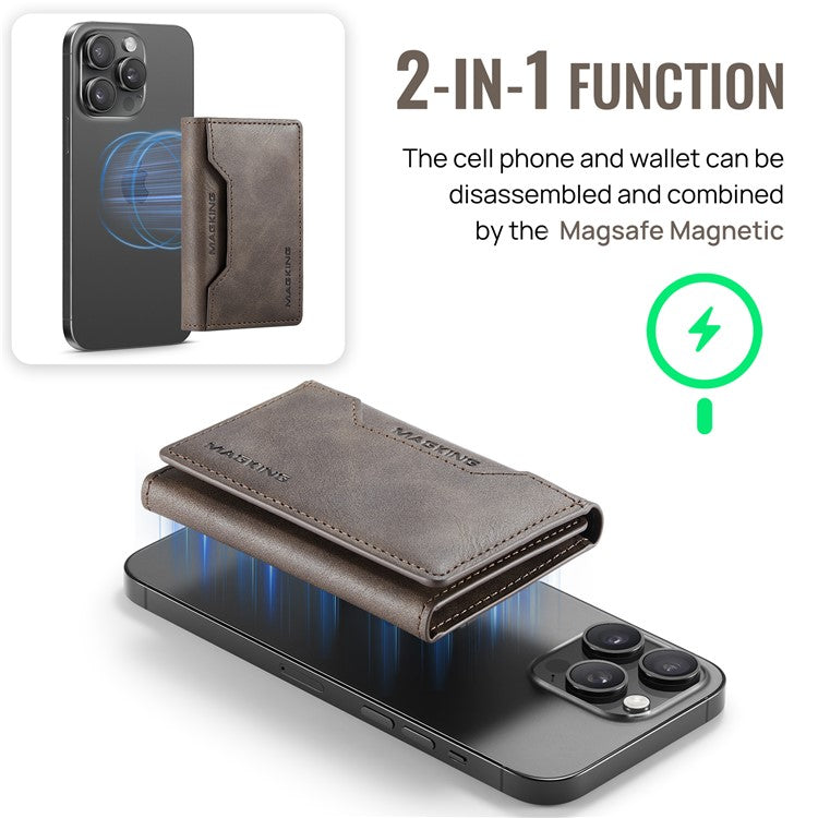 MAGKING K2 Kickstand Magnetic Card Holder Compatible with MagSafe RFID Blocking Cell Phone Wallet - Coffee