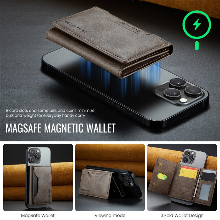 MAGKING K2 Kickstand Magnetic Card Holder Compatible with MagSafe RFID Blocking Cell Phone Wallet - Coffee