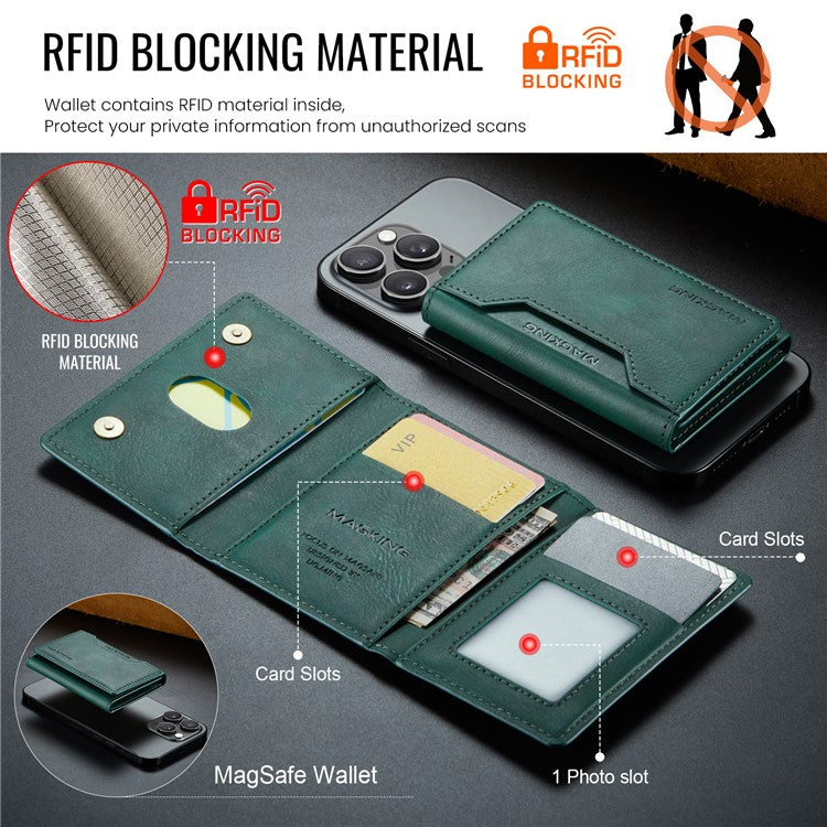 MAGKING K2 Kickstand Magnetic Card Holder Compatible with MagSafe RFID Blocking Cell Phone Wallet - Green