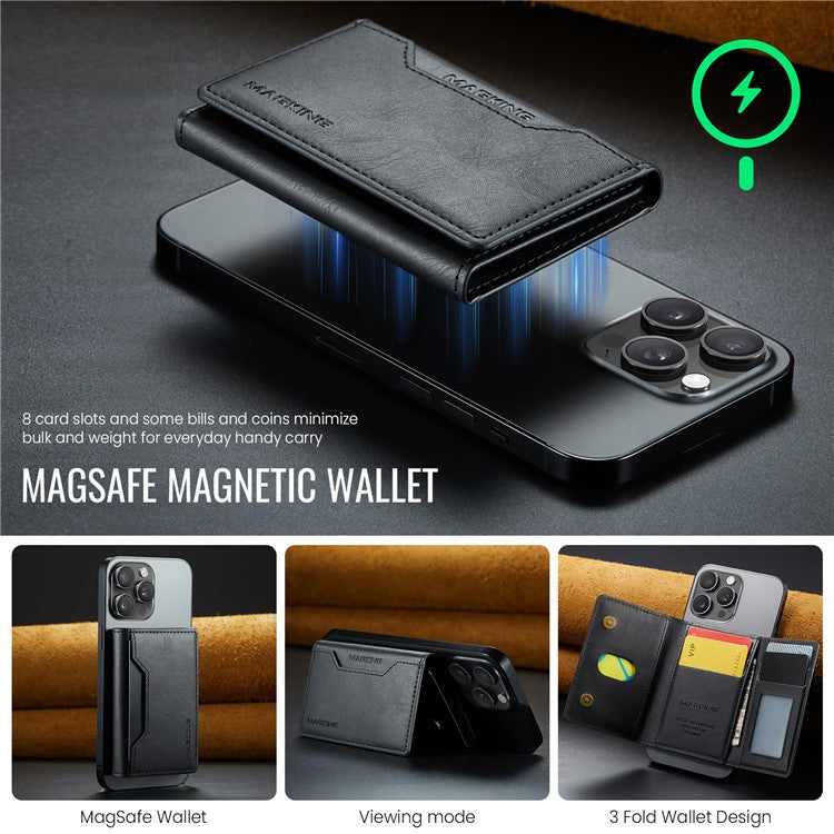 MAGKING K2 Kickstand Magnetic Card Holder Compatible with MagSafe RFID Blocking Cell Phone Wallet - Black