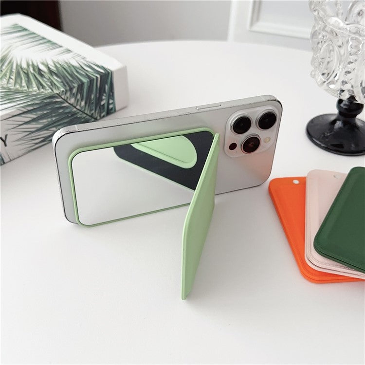 Magnetic Card Holder for iPhone 16 Series Mirror Design Kickstand Silicone Phone Card Bag - Matcha Green