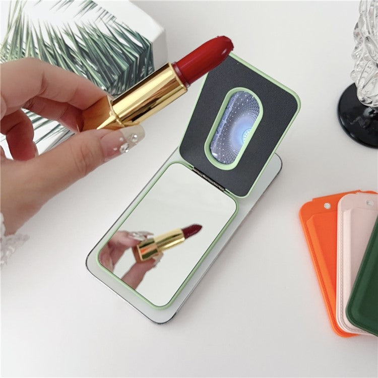 Magnetic Card Holder for iPhone 16 Series Mirror Design Kickstand Silicone Phone Card Bag - Matcha Green