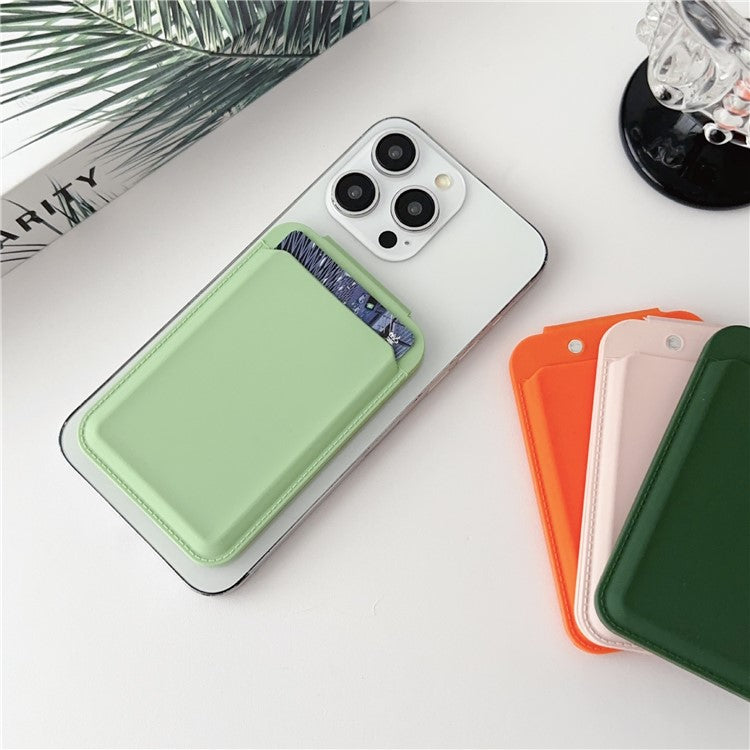 Magnetic Card Holder for iPhone 16 Series Mirror Design Kickstand Silicone Phone Card Bag - Matcha Green