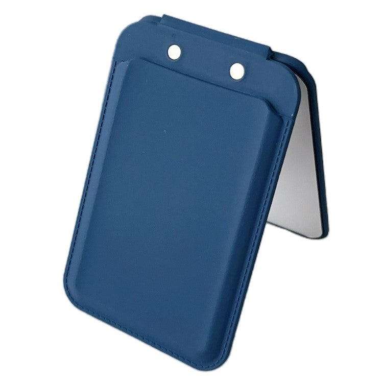 Magnetic Card Holder for iPhone 16 Series Mirror Design Kickstand Silicone Phone Card Bag - Sapphire