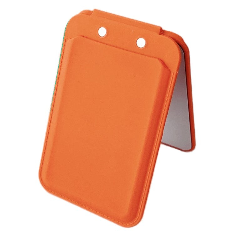 Magnetic Card Holder for iPhone 16 Series Mirror Design Kickstand Silicone Phone Card Bag - Orange