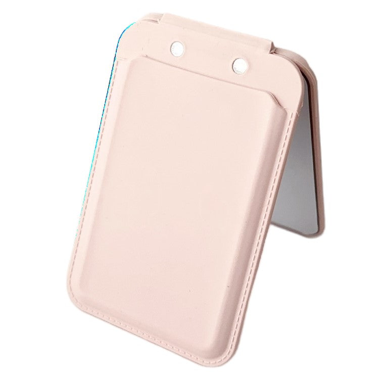 Magnetic Card Holder for iPhone 16 Series Mirror Design Kickstand Silicone Phone Card Bag - Pink