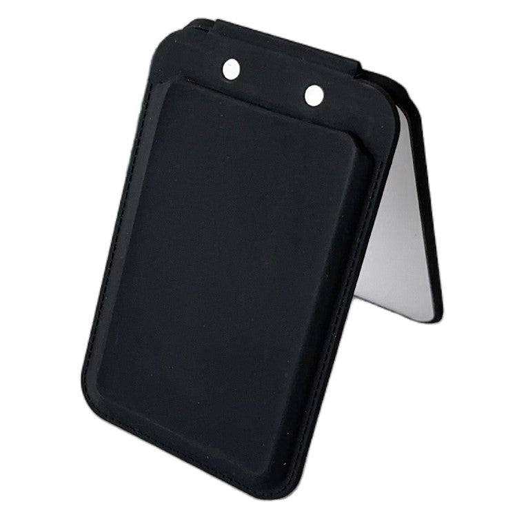 Magnetic Card Holder for iPhone 16 Series Mirror Design Kickstand Silicone Phone Card Bag - Black