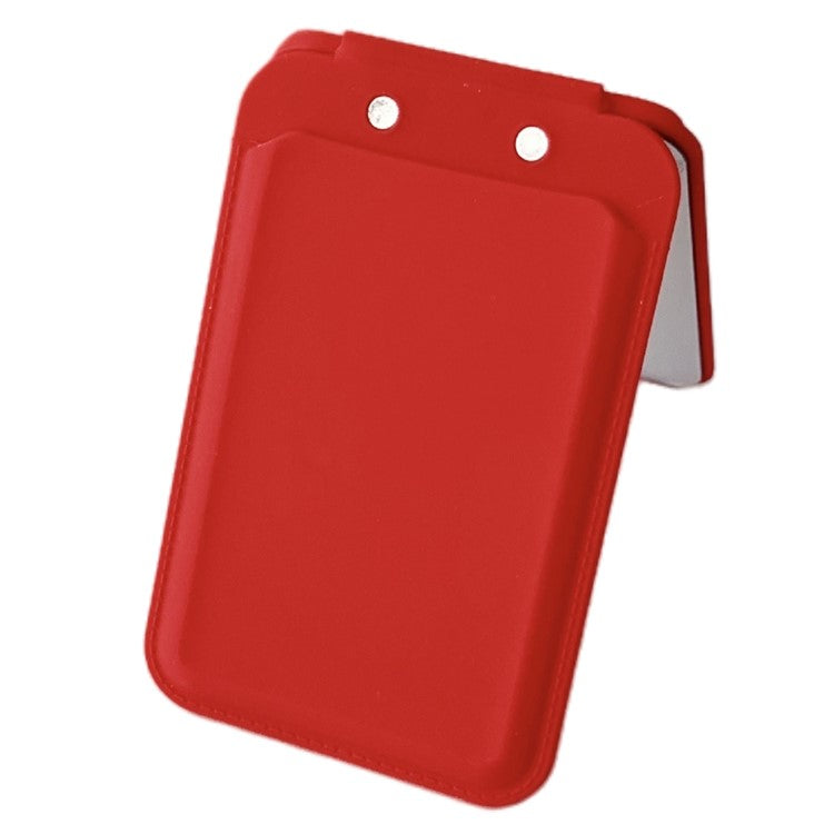 Magnetic Card Holder for iPhone 16 Series Mirror Design Kickstand Silicone Phone Card Bag - Red