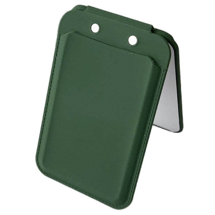 Magnetic Card Holder for iPhone 16 Series Mirror Design Kickstand Silicone Phone Card Bag - Blackish Green