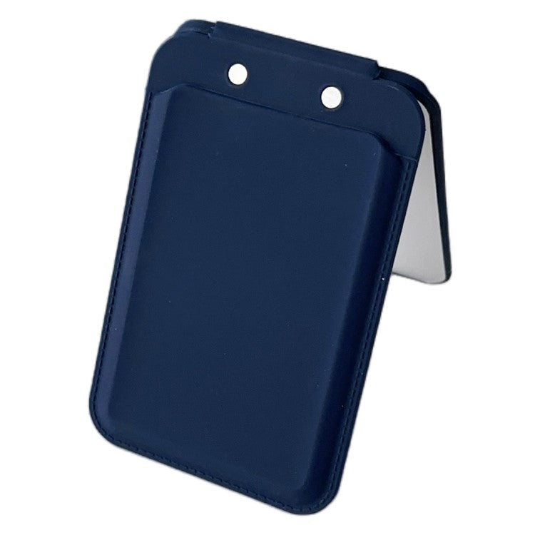 Magnetic Card Holder for iPhone 16 Series Mirror Design Kickstand Silicone Phone Card Bag - Dark Blue