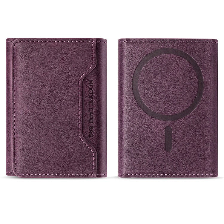 MOCOME Phone Card Holder RFID Blocking PU Leather Magnetic Card Bag Wallet - Dark Purple