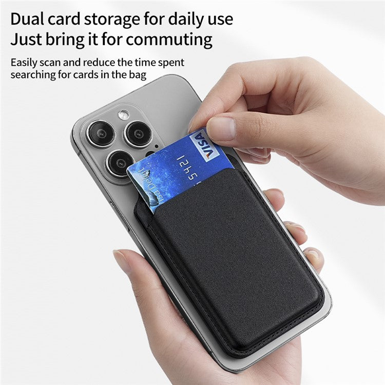 Bi-Fold Phone Card Bag PU Leather Magnetic Card Holder with Foldable Kickstand Function - Black