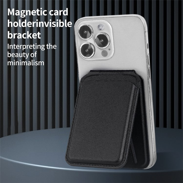 Bi-Fold Phone Card Bag PU Leather Magnetic Card Holder with Foldable Kickstand Function - Grey