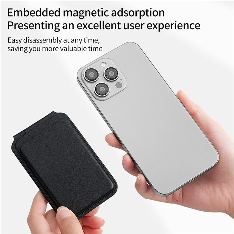 Bi-Fold Phone Card Bag PU Leather Magnetic Card Holder with Foldable Kickstand Function - Grey