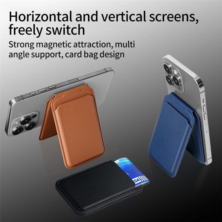 Bi-Fold Phone Card Bag PU Leather Magnetic Card Holder with Foldable Kickstand Function - Grey