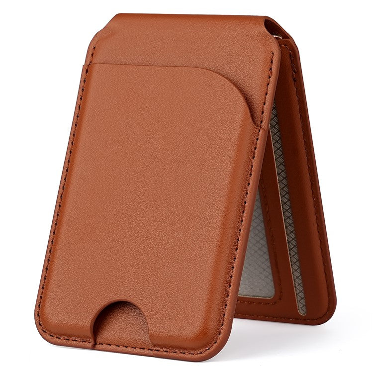 PU Leather Magnetic Card Holder Bi-Fold Phone Card Bag with Kickstand Function - Brown