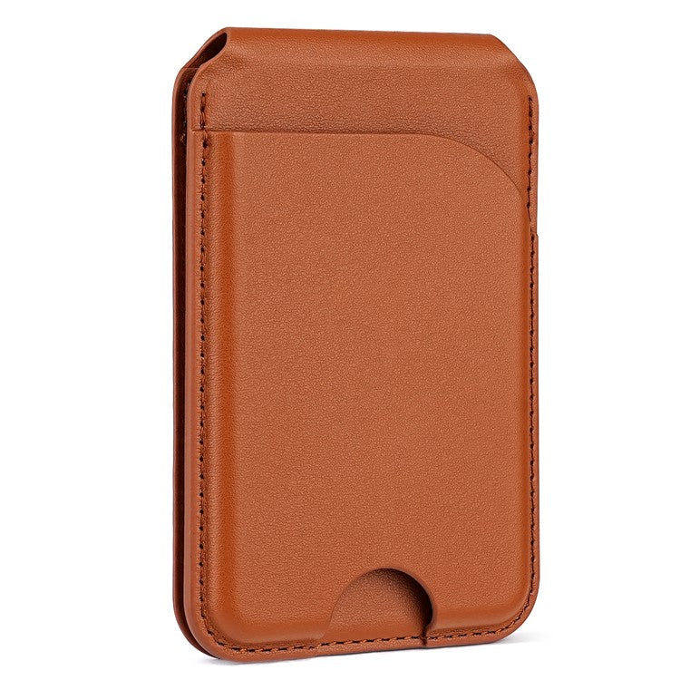 PU Leather Magnetic Card Holder Bi-Fold Phone Card Bag with Kickstand Function - Brown