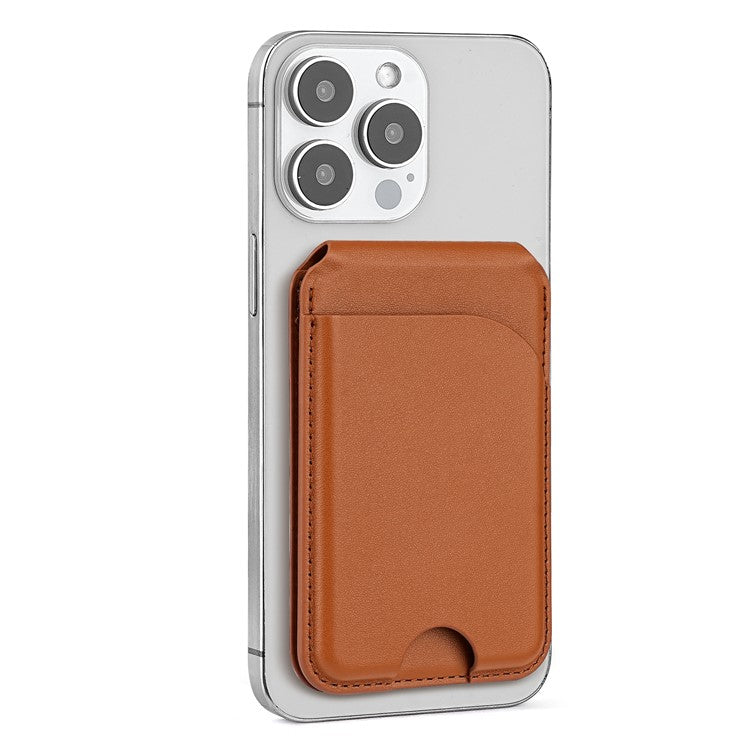 PU Leather Magnetic Card Holder Bi-Fold Phone Card Bag with Kickstand Function - Brown