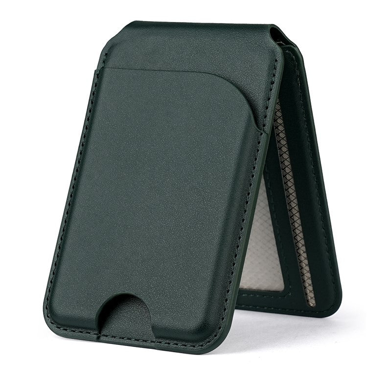 PU Leather Magnetic Card Holder Bi-fold Phone Card Bag with Kickstand Function - Green