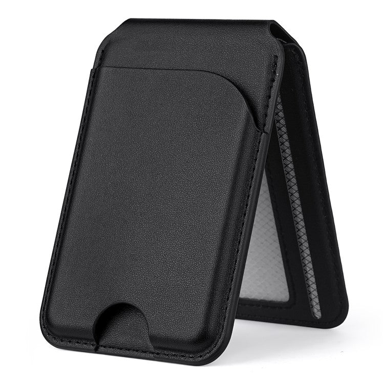 PU Leather Magnetic Card Holder Bi-fold Phone Card Bag with Kickstand Function - Black