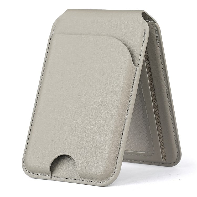 PU Leather Magnetic Card Holder Bi-fold Phone Card Bag with Kickstand Function - Grey