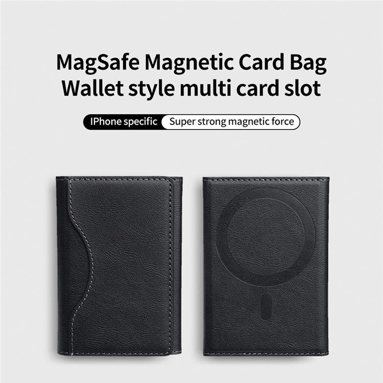 Magnetic Card Holder PU Leather Tri-Fold Phone Card Wallet with Kickstand Function - Black