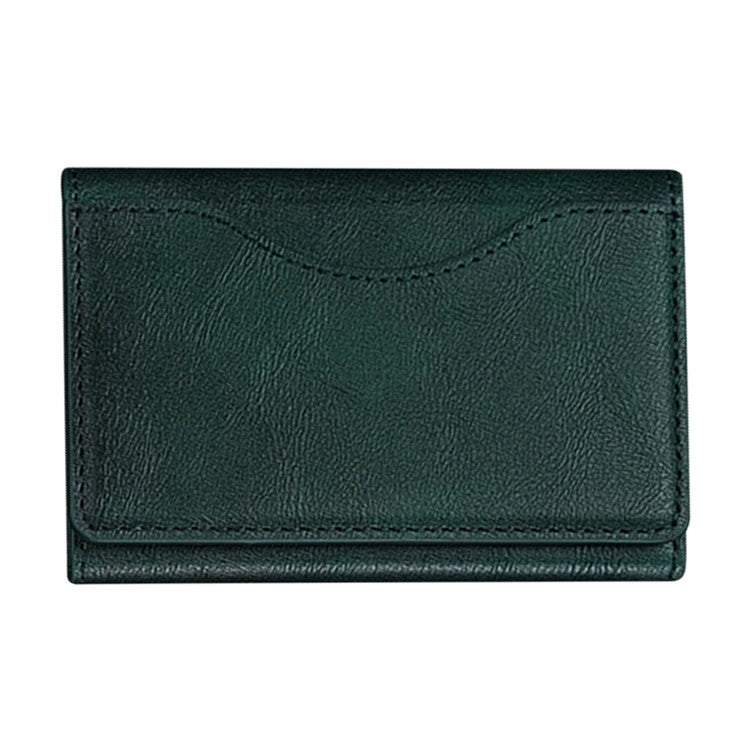 Magnetic Card Holder PU Leather Tri-fold Phone Card Wallet with Kickstand Function - Green