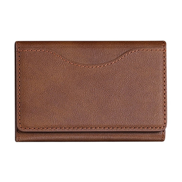 Magnetic Card Holder PU Leather Tri-fold Phone Card Wallet with Kickstand Function - Brown