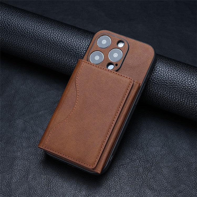 Magnetic Card Holder PU Leather Tri-fold Phone Card Wallet with Kickstand Function - Brown