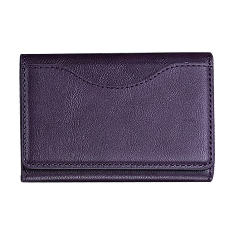 Magnetic Card Holder PU Leather Tri-fold Phone Card Wallet with Kickstand Function - Purple