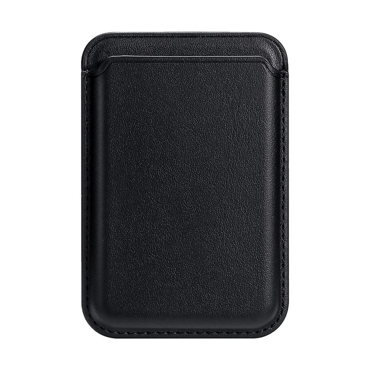 Double Ring Magnetic Card Holder for iPhone 12-16 Series PU Leather Slim Attachment - Black