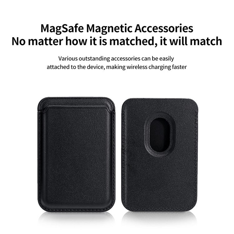 Double Ring Magnetic Card Holder for iPhone 12-16 Series PU Leather Slim Attachment - Black