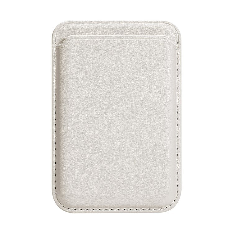 Double Ring Magnetic Card Holder for iPhone 12-16 Series PU Leather Slim Attachment - White