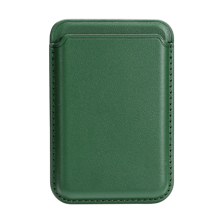 Double Ring Magnetic Card Holder for iPhone 12-16 Series PU Leather Slim Attachment - Green