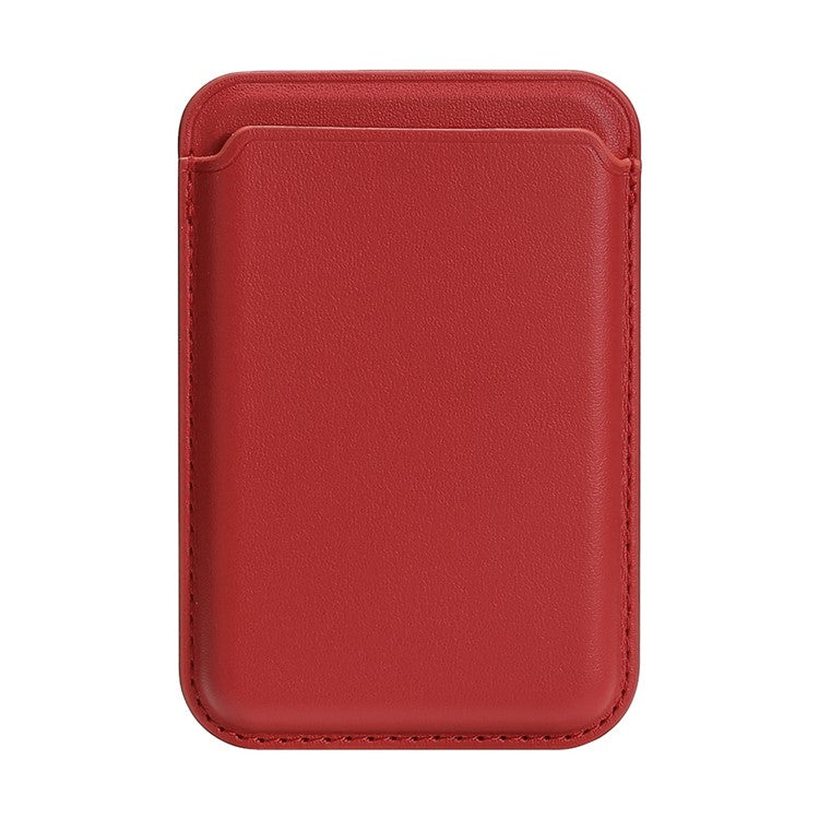 Double Ring Magnetic Card Holder for iPhone 12-16 Series PU Leather Slim Attachment - Red