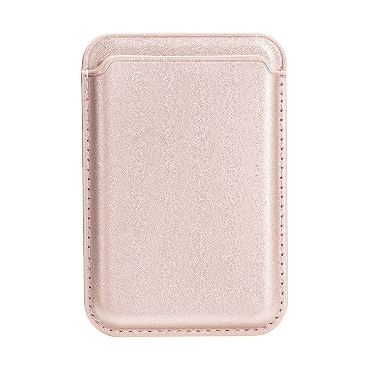 Double Ring Magnetic Card Holder for iPhone 12-16 Series PU Leather Slim Attachment - Rose Gold