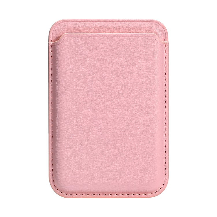 Double Ring Magnetic Card Holder for iPhone 12-16 Series PU Leather Slim Attachment - Pink