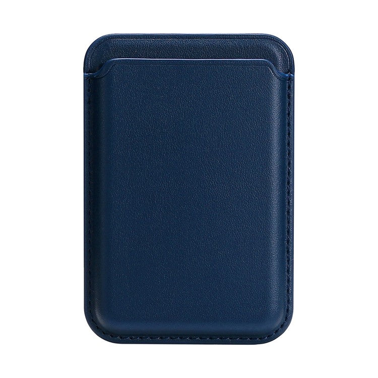 Double Ring Magnetic Card Holder for iPhone 12-16 Series PU Leather Slim Attachment - Blue