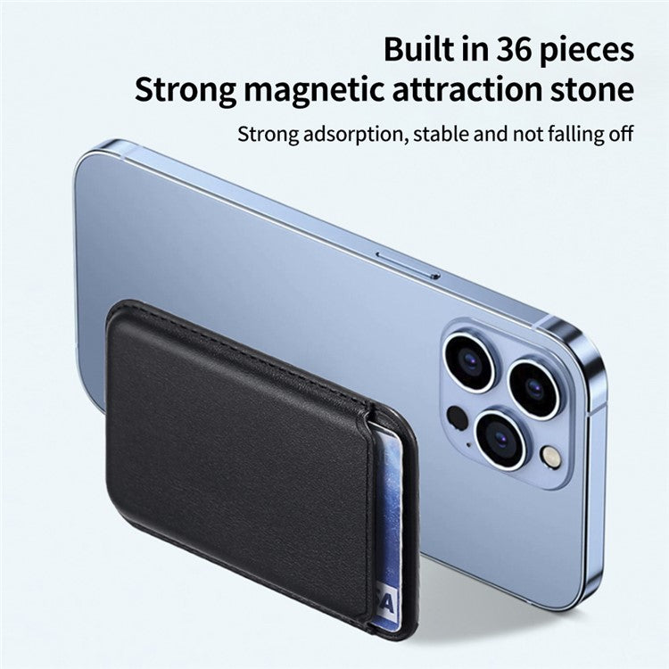 Double Ring Magnetic Card Holder for iPhone 12-16 Series PU Leather Slim Attachment - Blue