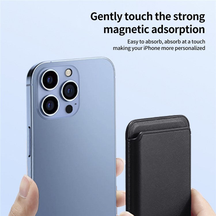 Double Ring Magnetic Card Holder for iPhone 12-16 Series PU Leather Slim Attachment - Blue