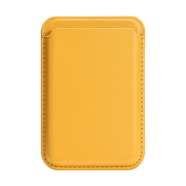 Double Ring Magnetic Card Holder for iPhone 12-16 Series PU Leather Slim Attachment - Yellow